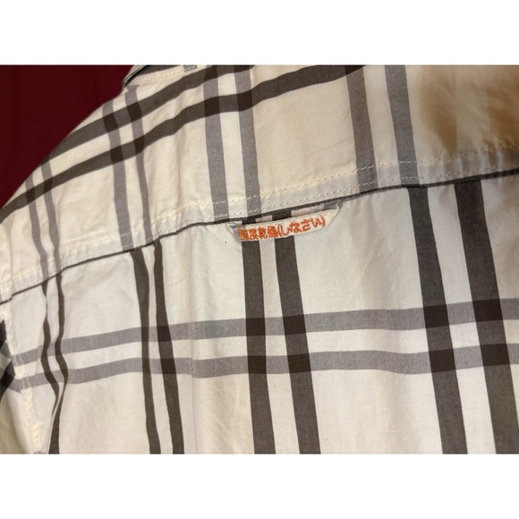 SUPER DRY White & Brown Plaid Double Pocket With Logo Shirt - Sz XL, CB12 - Picture 5 of 8